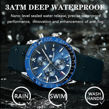 Multi-Functional Blue Dial Men's Business Watch - Premium Sports Watch with Silicone Strap