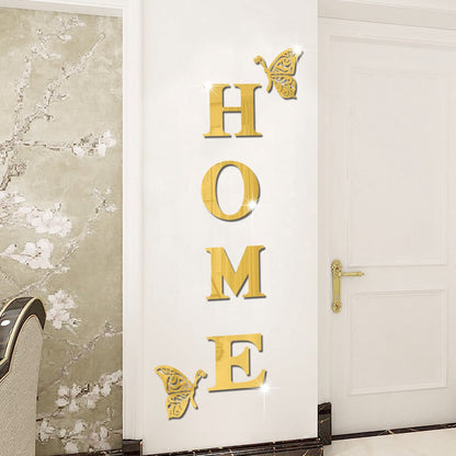 3D Acrylic Mirror Wall Sticker – "HOME" Letter with Butterflies for Living Room Decor