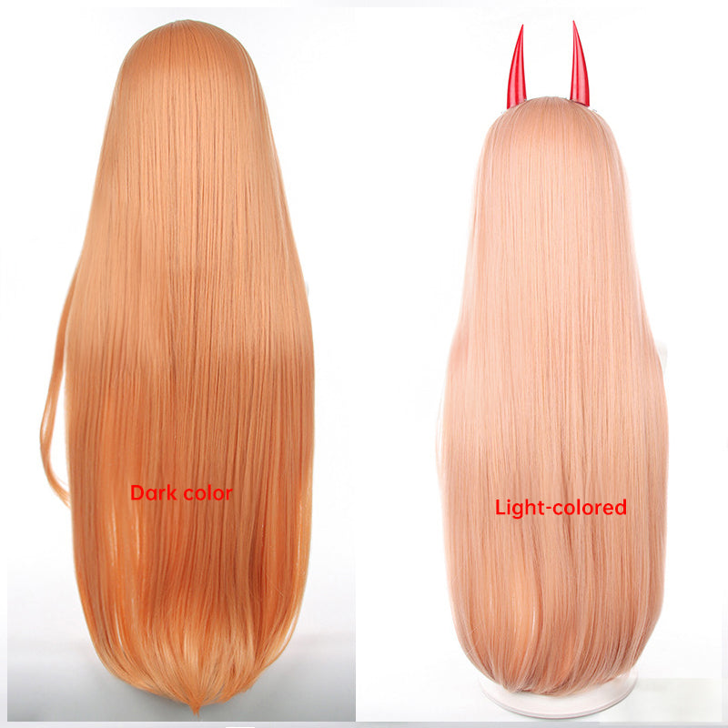 Chainsaw Man Power (Pawa) Cosplay Wig | Long Orange Layered Anime Wig with Horns