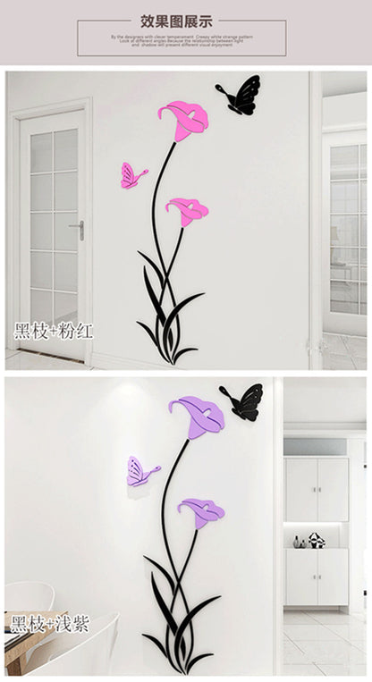 3D Crystal Acrylic Lily Wall Stickers – Creative Floral Wall Art for Living Room & Bedroom
