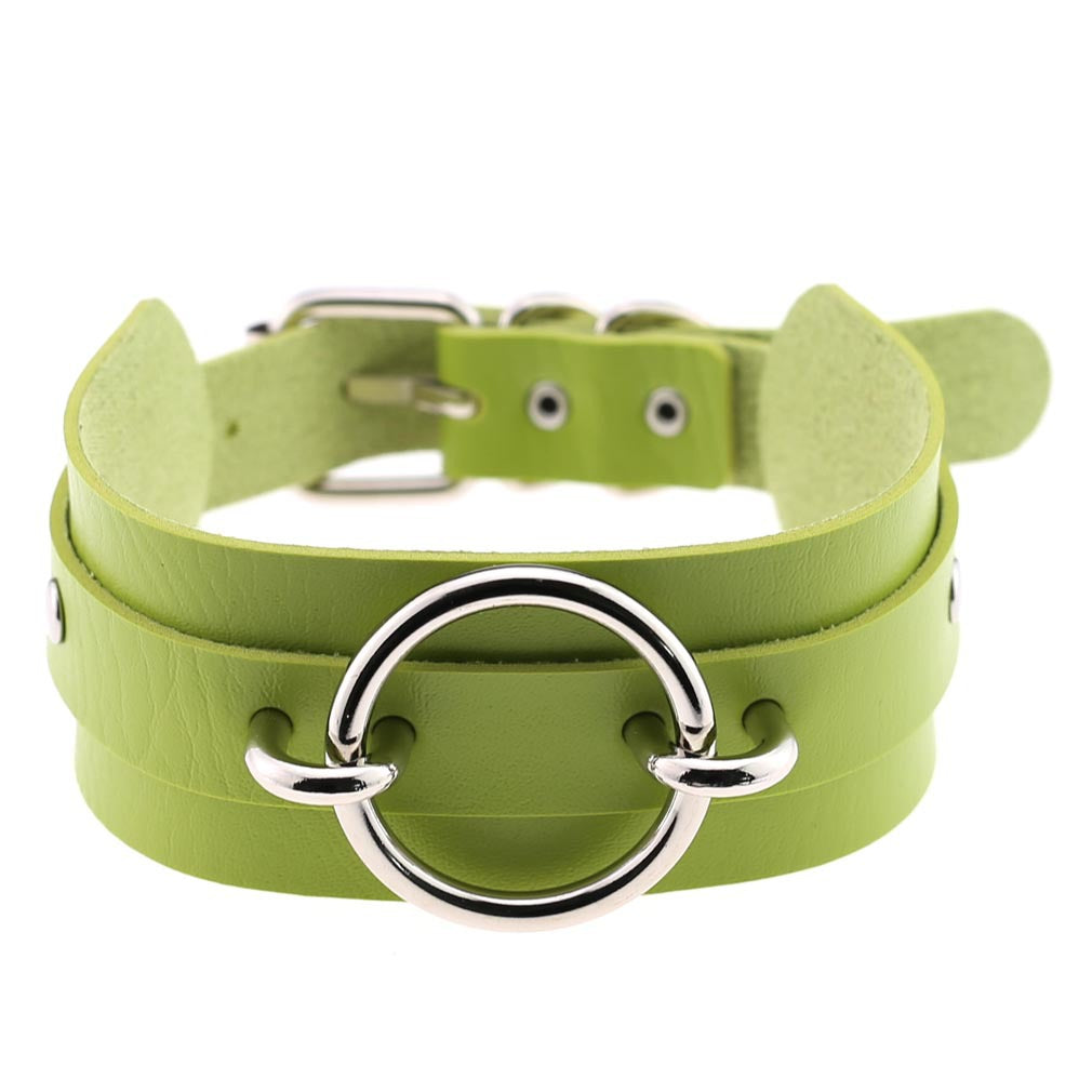 Punk PU Leather Choker Necklace with Oversized O-Ring Pendant | Multi-Color Collar Chain