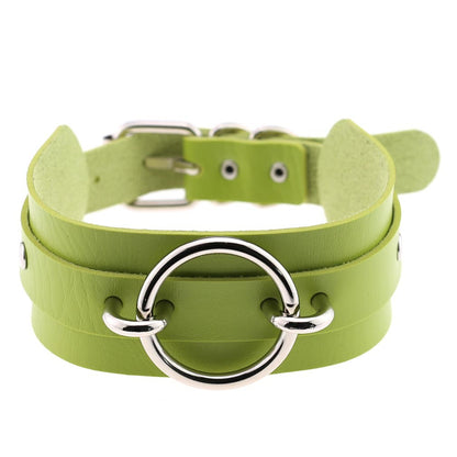 Punk PU Leather Choker Necklace with Oversized O-Ring Pendant | Multi-Color Collar Chain
