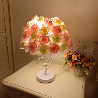 Romantic Rose Flower Heart-Shaped Table Lamp – Elegant Crystal Bedside Light for Wedding & Anniversary Gift