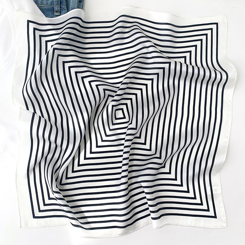 Luxury Striped Mulberry Silk Scarf - Elegant Professional Necktie & Square Head Wrap
