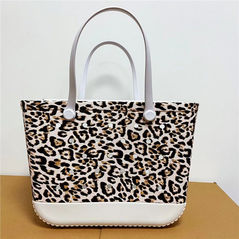 Printed EVA Beach Storage Bag - Waterproof Outdoor Basket & Handbag with Cow Print