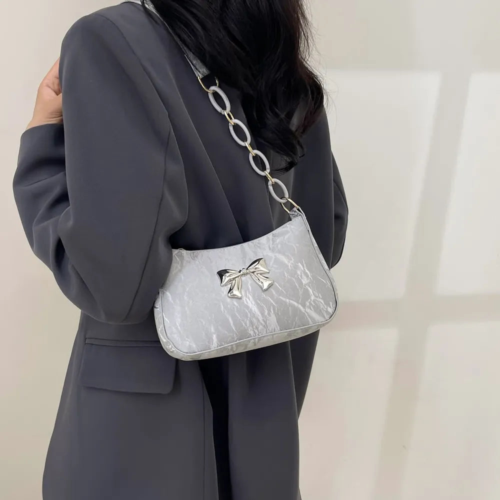 Mini Bow Accent PU Leather Crossbody Bag (Multiple Colors)