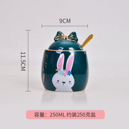 Cute Cartoon Rabbit Ceramic Spice Jar Set - 3 Pieces with Tray