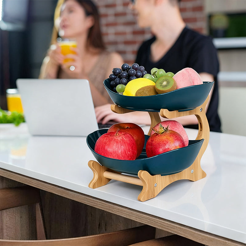 Elegant Double Layer Bamboo Fruit Bowl with Ventilation for Fresh Produce