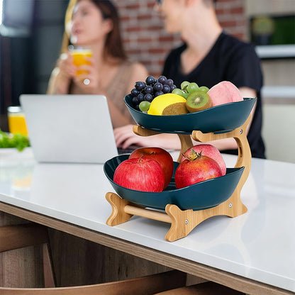 Elegant Double Layer Bamboo Fruit Bowl with Ventilation for Fresh Produce