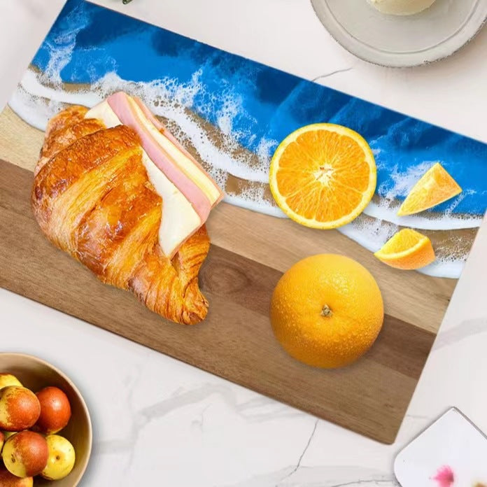 Luxury Ocean Wave Resin Art Serving Board - Handmade Wooden Cheese & Charcuterie Tray