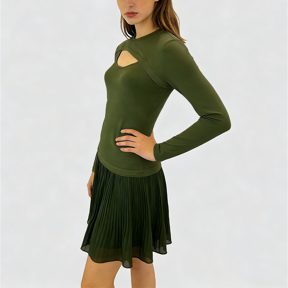 Women's Elegant Chiffon Pleated Mini Dress with Chest Cutout