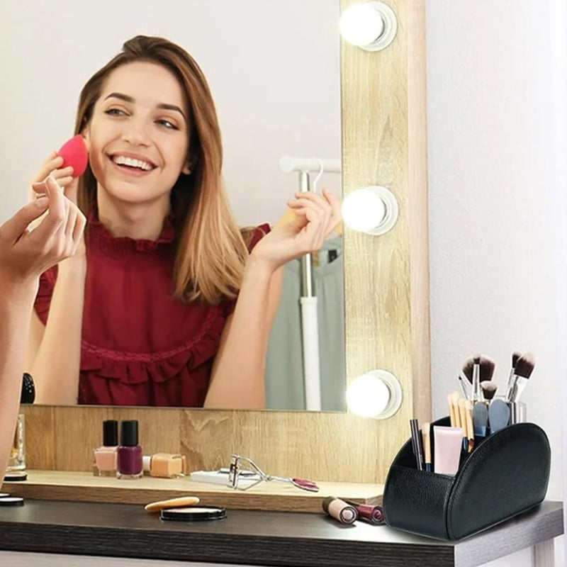 5-Slot PU Leather Remote Control Holder - Desktop Organizer for TV & Media Players