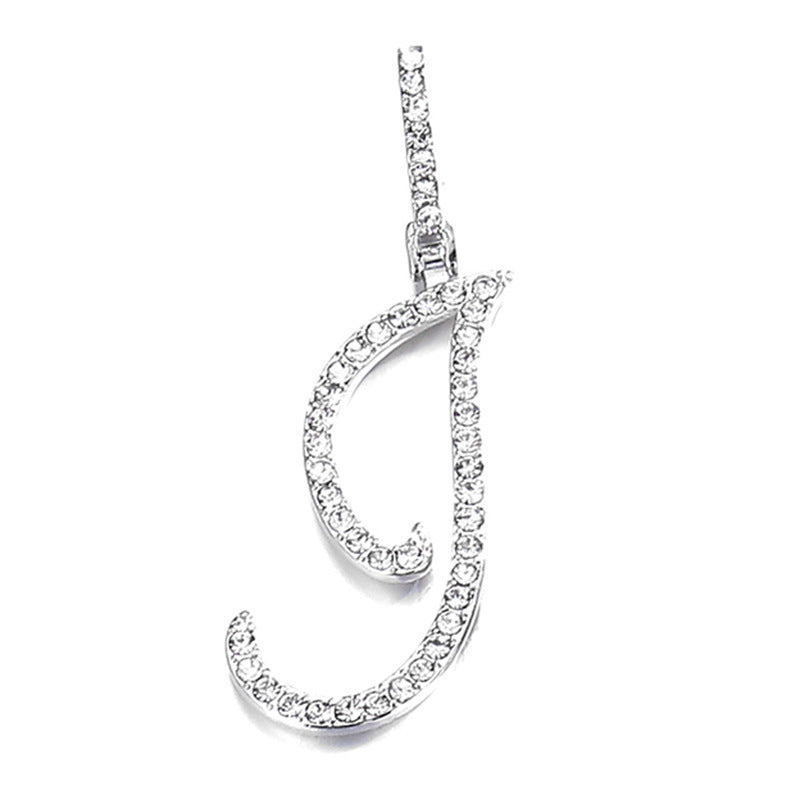 Iced Out Initial Letter Pendant Cuban Chain Necklace