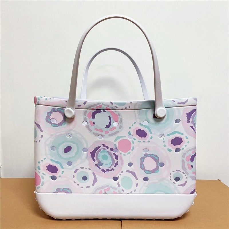 Printed EVA Beach Storage Bag - Waterproof Outdoor Basket & Handbag with Cow Print