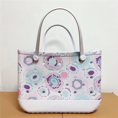 Printed EVA Beach Storage Bag - Waterproof Outdoor Basket & Handbag with Cow Print