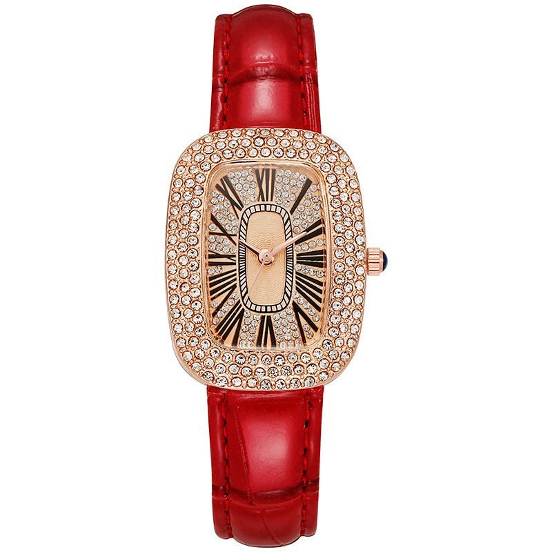 Elegant Small Green Quartz Watch for Women with Rhinestone Bezel
