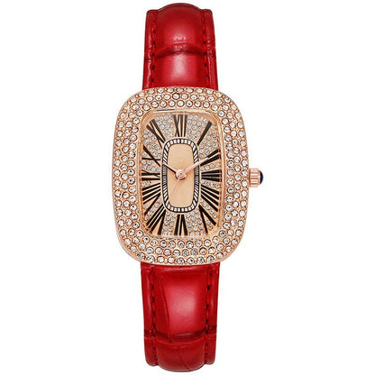 Elegant Small Green Quartz Watch for Women with Rhinestone Bezel