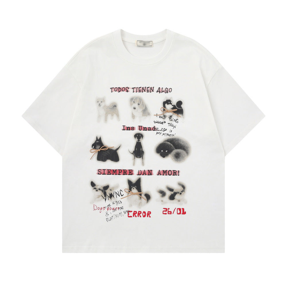 Retro Animal Sketch Graphic T-Shirt - Urban Oversized Black Cotton Streetwear Tee