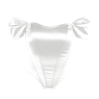Fishbone Waist Cinched Strapless Satin One Shoulder Top for Women | Corset Style Top