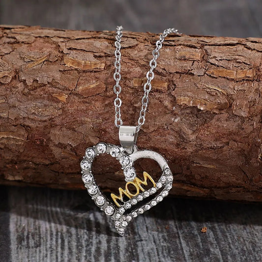 Zircon Pave Heart MOM Pendant Necklace