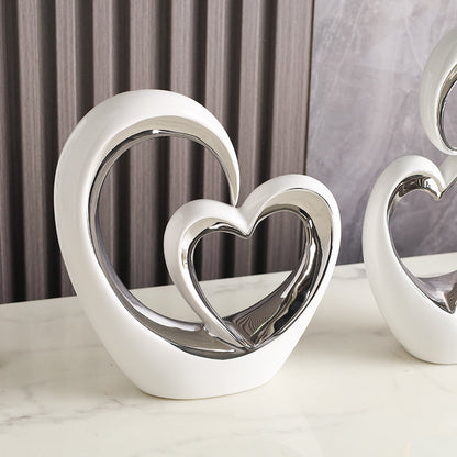Modern Ceramic Heart-to-Heart Sculpture – Luxury Golden Abstract Love Ornament