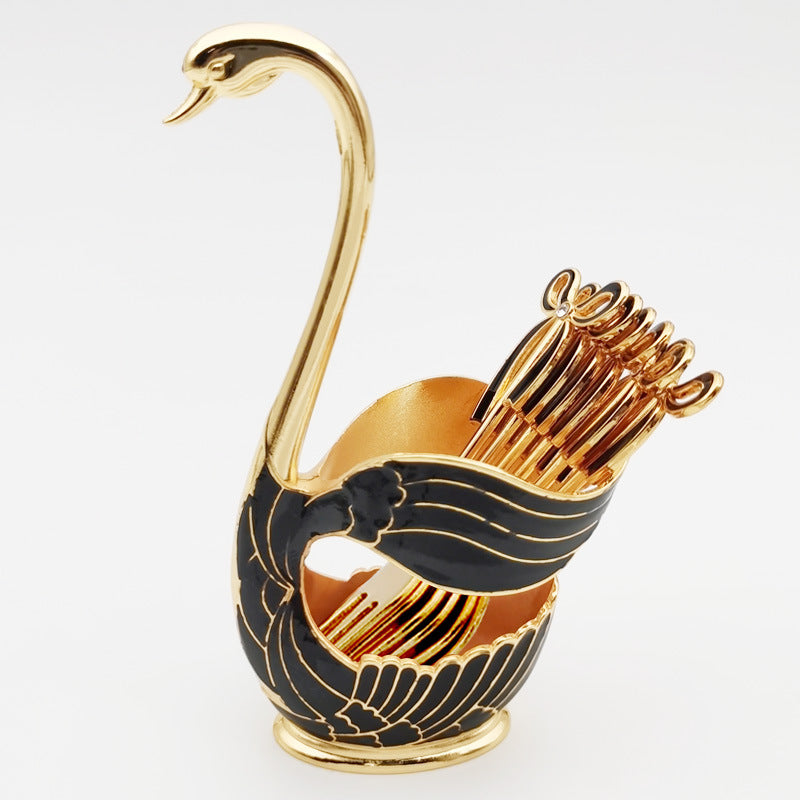 Elegant Swan Holder with Dessert Forks and Coffee Spoons