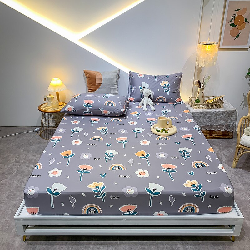 Premium Cotton Elastic Fitted Bed Sheet – Non-Slip Geometric Printed Bed Linen for Queen & King Size Beds