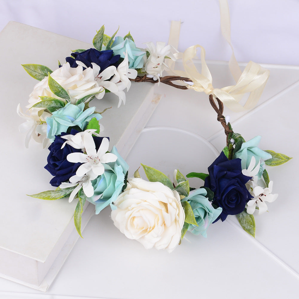 Multi-Color Artificial Flower Crown Garland with Ribbon Tie