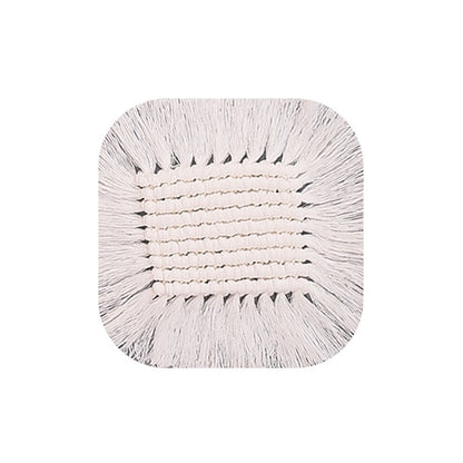 Handmade Nordic Cotton Rope Coaster - Boho Style Tassel Table Mat for Drinks & Home Decor