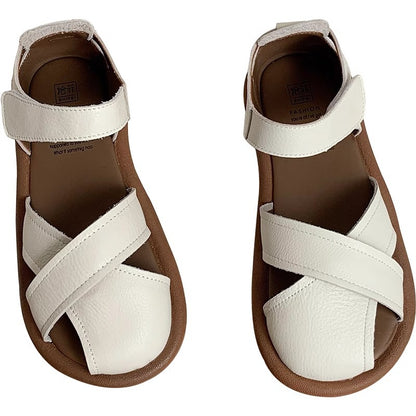 Elegant Off-White Semi-Closed Toe Sandals - Comfortable Flat Summer Shoes for Women