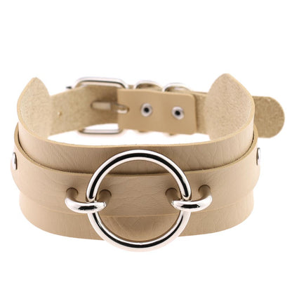Punk PU Leather Choker Necklace with Oversized O-Ring Pendant | Multi-Color Collar Chain