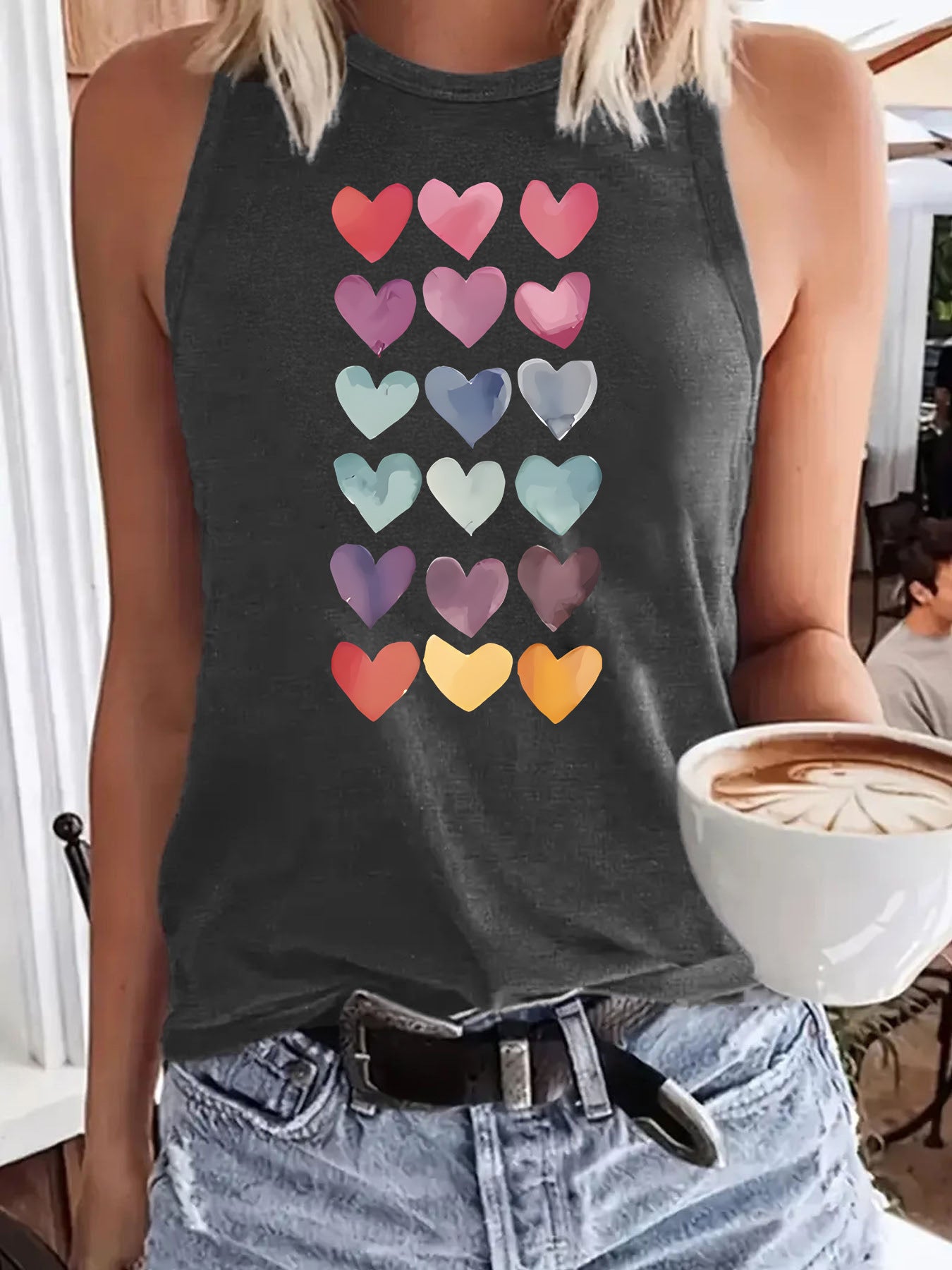 Colorful Heart-Shaped Pattern Loose Women's Vest | Graphic Valentine's Day Tank Top