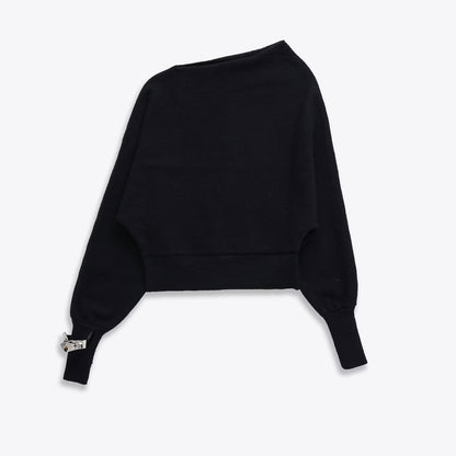 Versatile Asymmetric Knit Sweater - Chic Bracelet Sleeve Pullover for Women