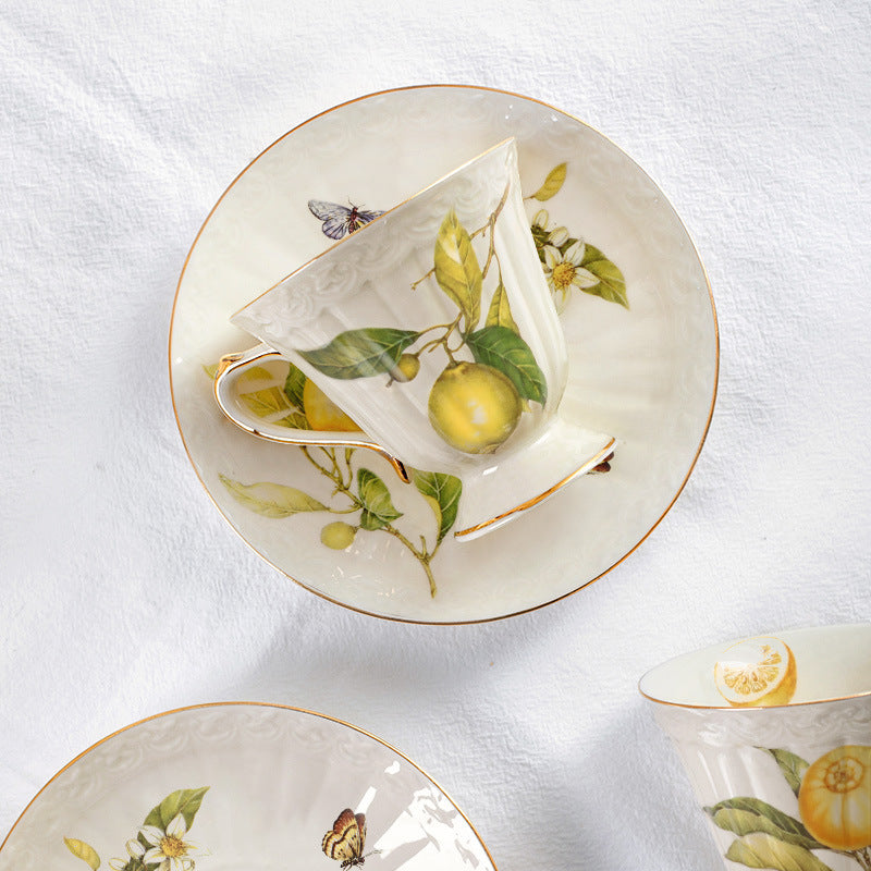 European-Style Elegant Lemon Ceramic Espresso Cup and Saucer Set