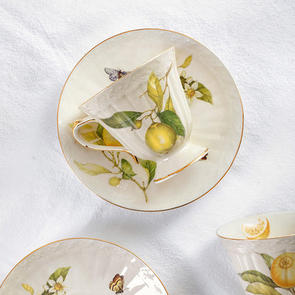 European-Style Elegant Lemon Ceramic Espresso Cup and Saucer Set