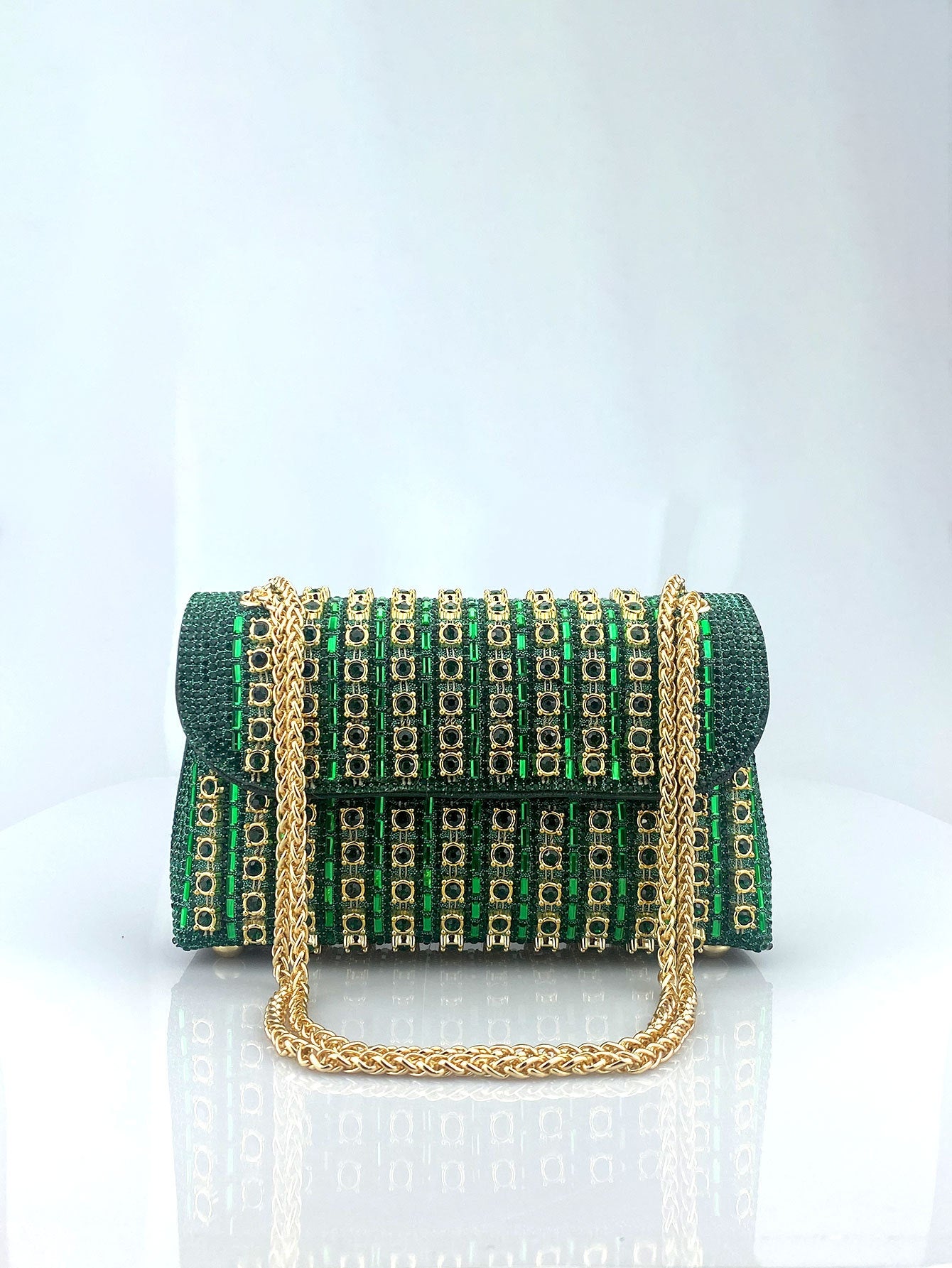 Elegant Black and Gold Chain-Adorned Evening Clutch Bag with Long Strap