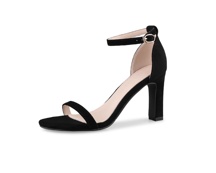 Women's Real Leather Flat Sandals with Thick Heels | French Style Black/Nude High Heel Sandals