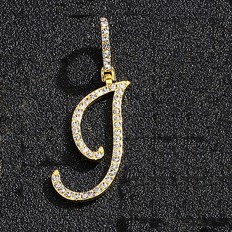 Iced Out Initial Letter Pendant Cuban Chain Necklace