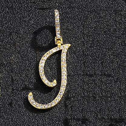 Iced Out Initial Letter Pendant Cuban Chain Necklace