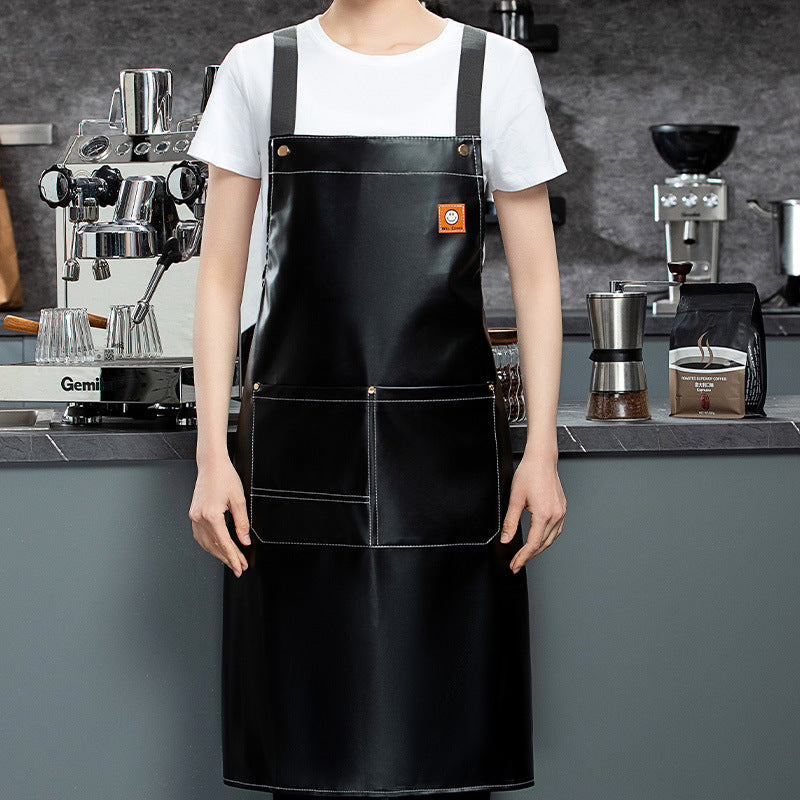 Heavy Duty Soft Leather Apron for Cooking & BBQ | Adjustable Elastic Band & Multi-Pocket Design