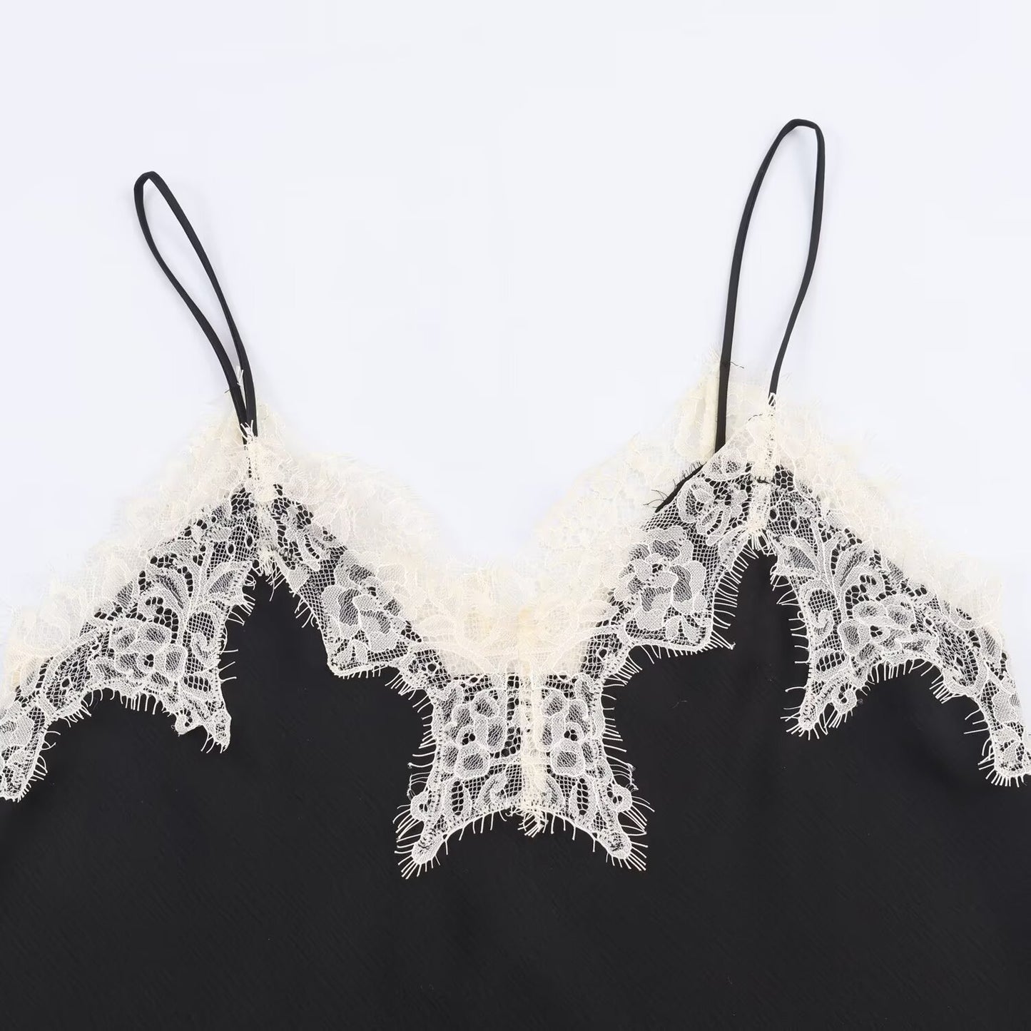 Luxury Lace Trim Satin Cami Top – Chic Color Blocked Sleeveless Silk-Textured Tank for Women