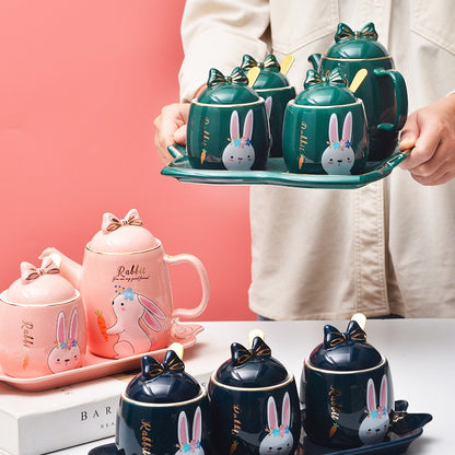 Cute Cartoon Rabbit Ceramic Spice Jar Set - 3 Pieces with Tray