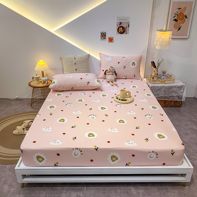 Premium Cotton Elastic Fitted Bed Sheet – Non-Slip Geometric Printed Bed Linen for Queen & King Size Beds