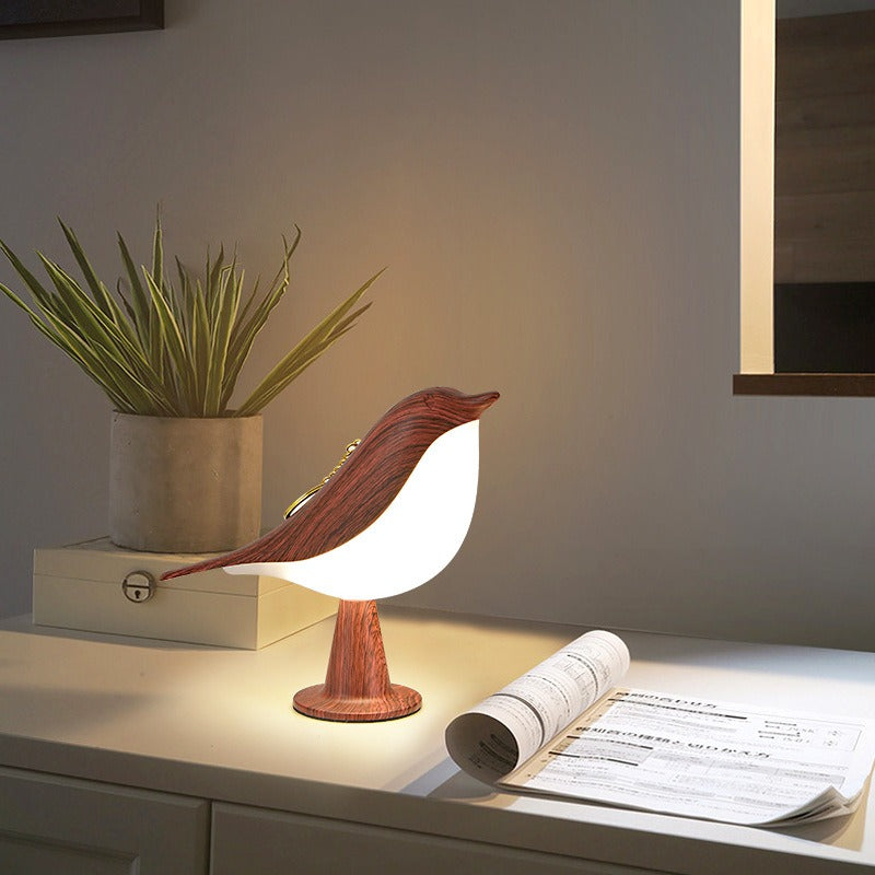 Creative Wooden Bird Table Lamp - 3-Color Dimmable Touch Night Light for Bedroom & Reading