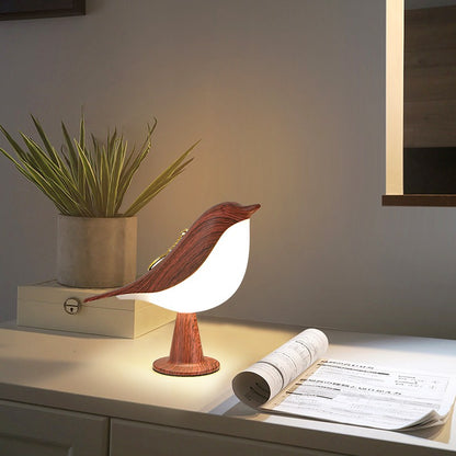 Creative Wooden Bird Table Lamp - 3-Color Dimmable Touch Night Light for Bedroom & Reading
