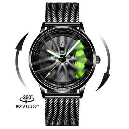 Luxury Men's Car Wheel Hub Watch - Stainless Steel Waterproof Quartz Wristwatch