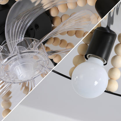 Bohemian Wood Beaded Chandelier – Elegant Flush Mount Ceiling Light for Bedroom & Nursery