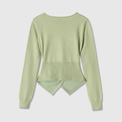 Chic Asymmetrical Hem Long Sleeved Knitted Top for Women