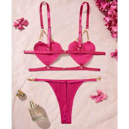 Romantic French Style Heart-shaped Strap Temptation Lingerie Set