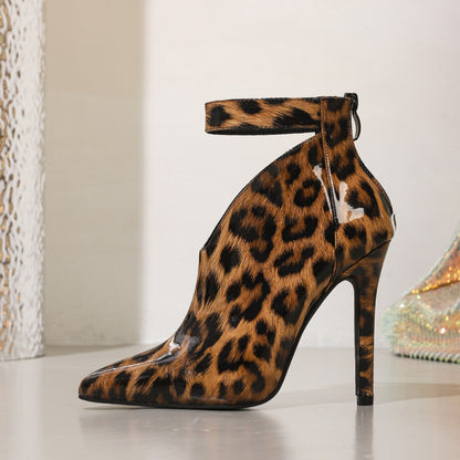Sexy Cut-out Leopard Pattern Stiletto Boots - Fashion Party High Heels for Women